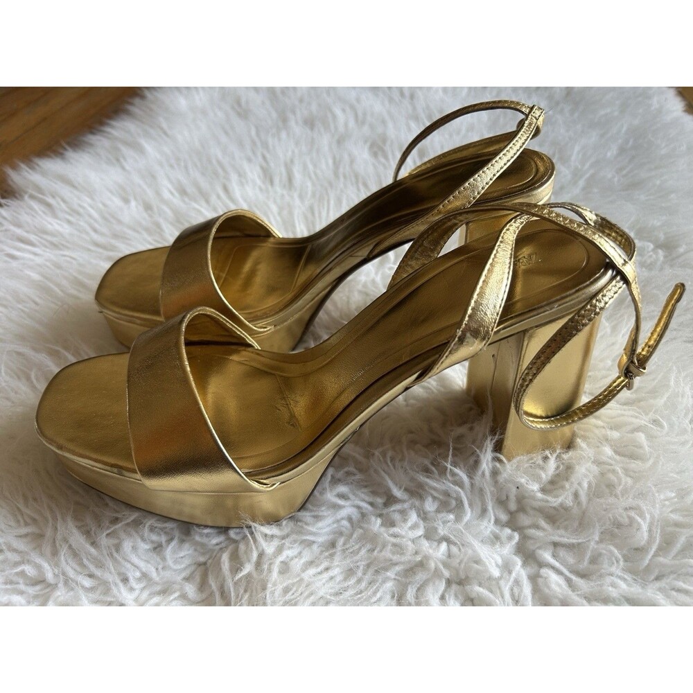 Zara Gold Platform Block Heel Sandals - Picture 3 of 14